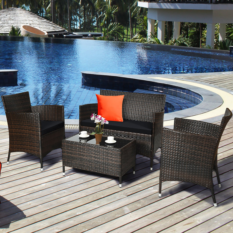  Rayna 4 Piece Rattan Sofa Seating Group with Cushions