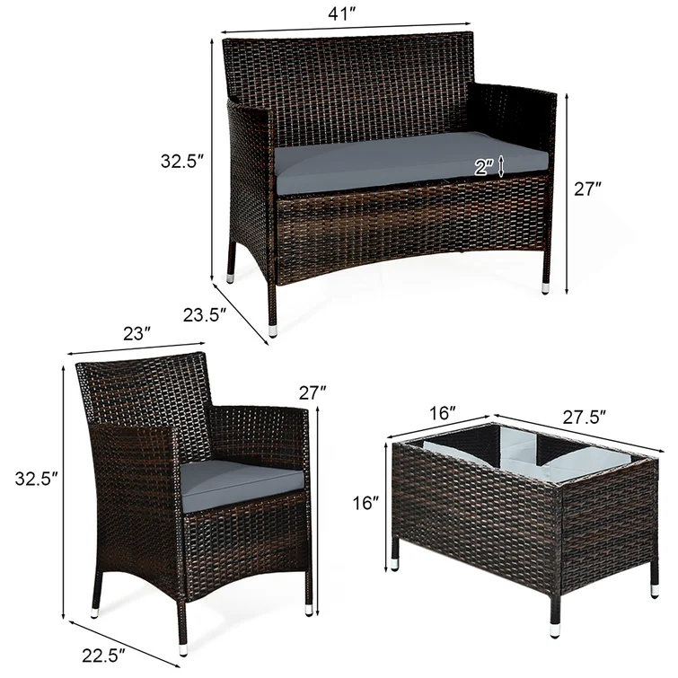  Rayna 4 Piece Rattan Sofa Seating Group with Cushions