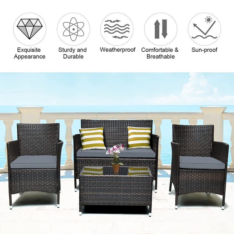  Rayna 4 Piece Rattan Sofa Seating Group with Cushions