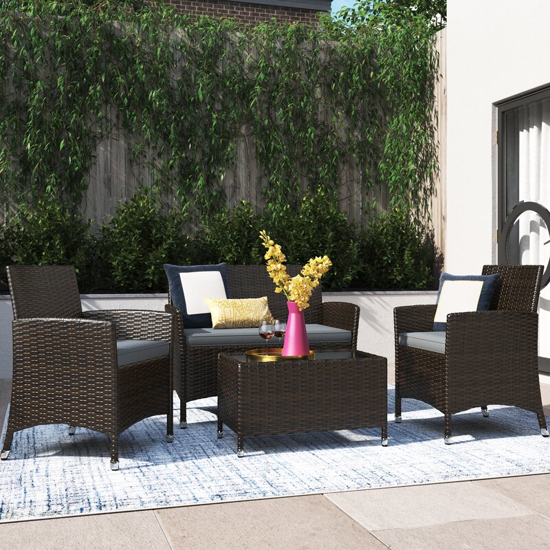  Rayna 4 Piece Rattan Sofa Seating Group with Cushions
