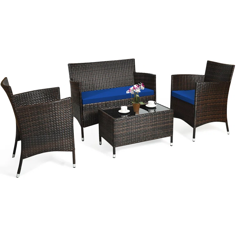  Rayna 4 Piece Rattan Sofa Seating Group with Cushions