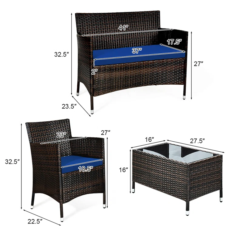  Rayna 4 Piece Rattan Sofa Seating Group with Cushions