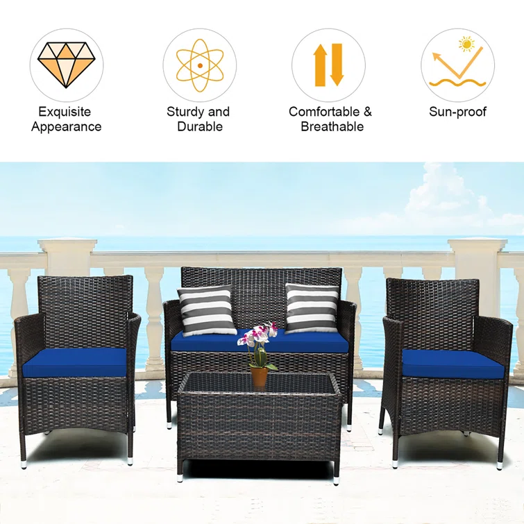  Rayna 4 Piece Rattan Sofa Seating Group with Cushions