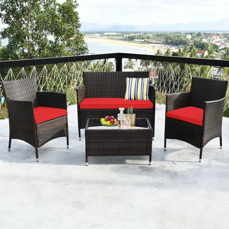  Rayna 4 Piece Rattan Sofa Seating Group with Cushions