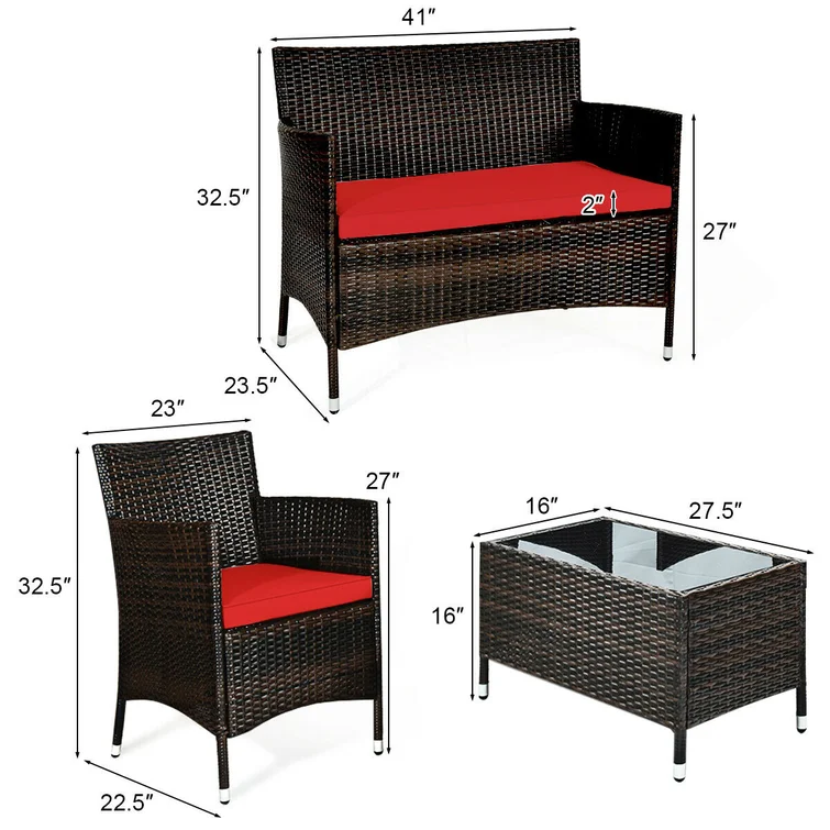  Rayna 4 Piece Rattan Sofa Seating Group with Cushions