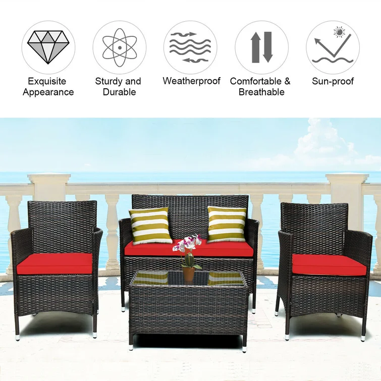  Rayna 4 Piece Rattan Sofa Seating Group with Cushions
