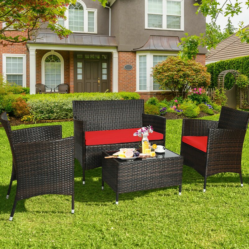  Rayna 4 Piece Rattan Sofa Seating Group with Cushions