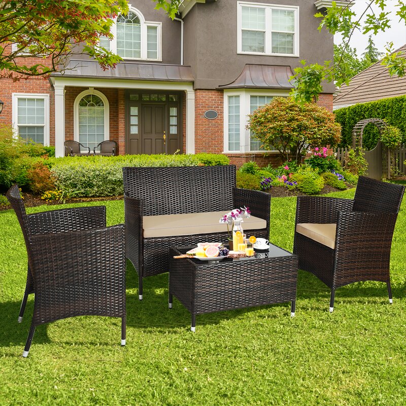  Rayna 4 Piece Rattan Sofa Seating Group with Cushions