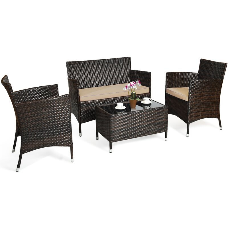  Rayna 4 Piece Rattan Sofa Seating Group with Cushions