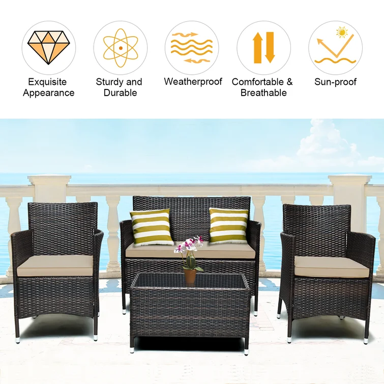  Rayna 4 Piece Rattan Sofa Seating Group with Cushions