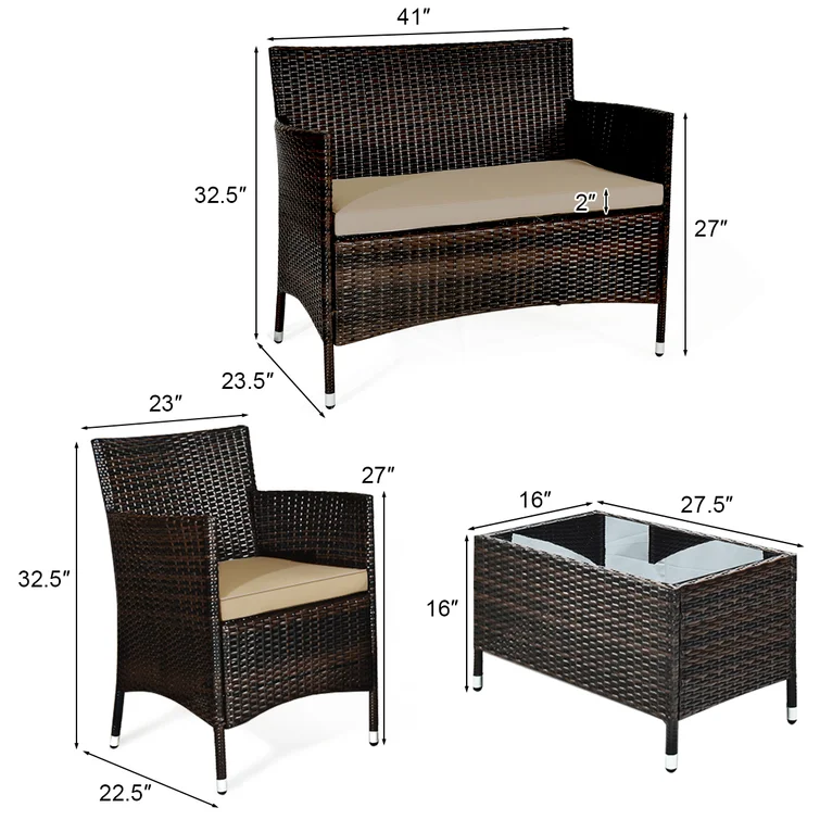  Rayna 4 Piece Rattan Sofa Seating Group with Cushions