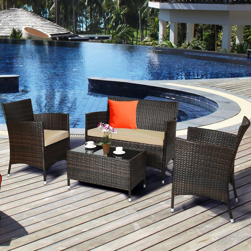  Rayna 4 Piece Rattan Sofa Seating Group with Cushions